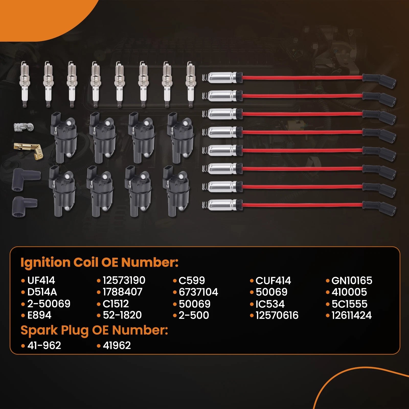 8x Ignition Coil & Spark Plug Wire Set for Chevy Silverado 1500 2500 (D514A)