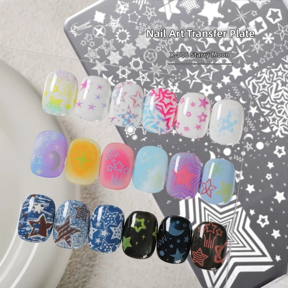 Stainless Steel Nail Art Stamping Plate with Star Moon Patterns (14.5x9.5cm)