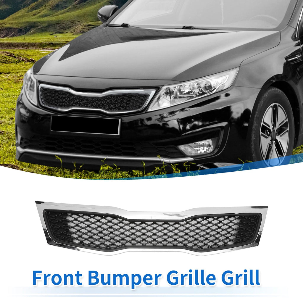 Front Upper Bumper Grille for Kia Optima (2011) Black Chrome Silver Tone