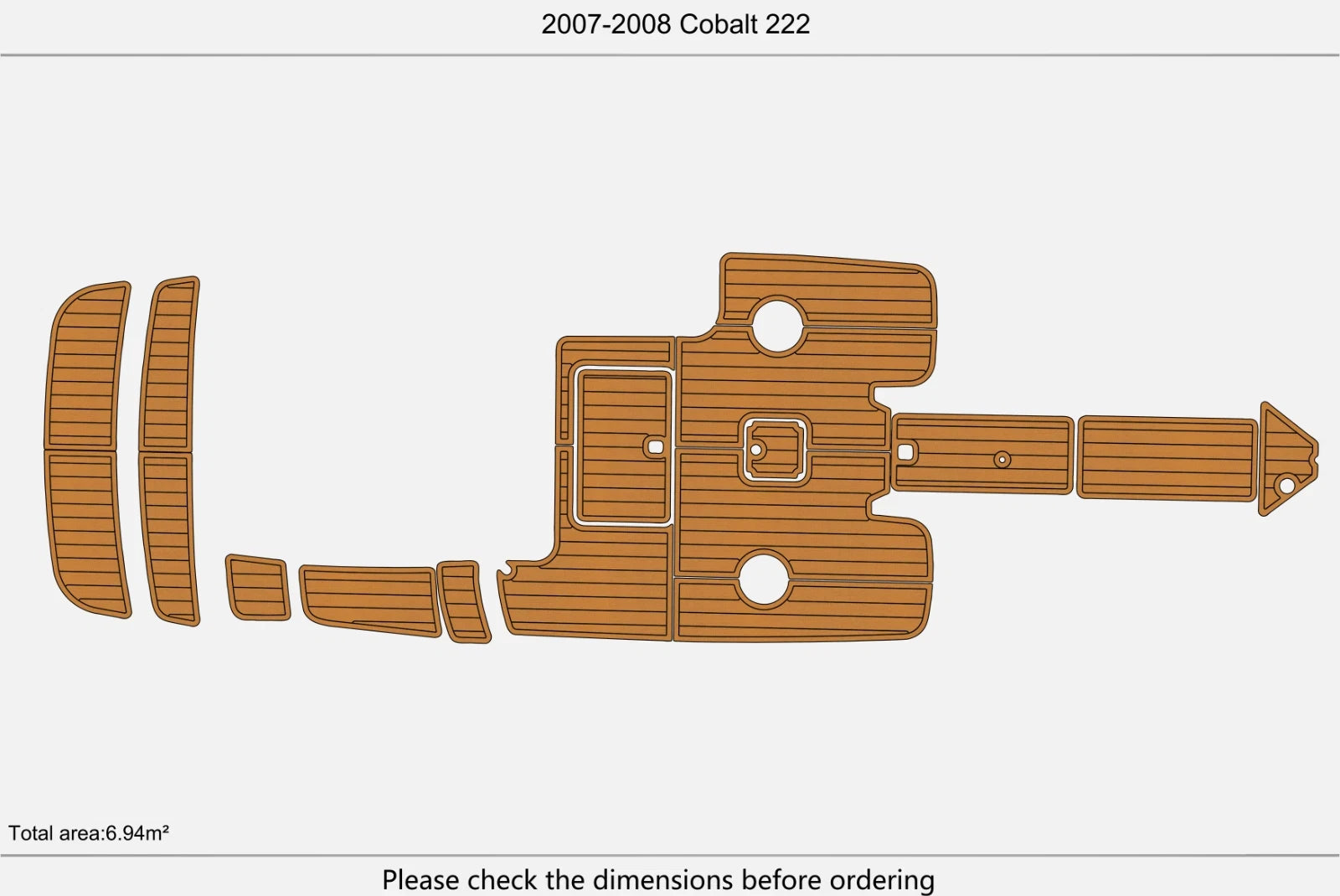 EVA Pads for Cobalt 222 Swim Platform Cockpit (2008) - Faux Teak Deck Flooring Mat