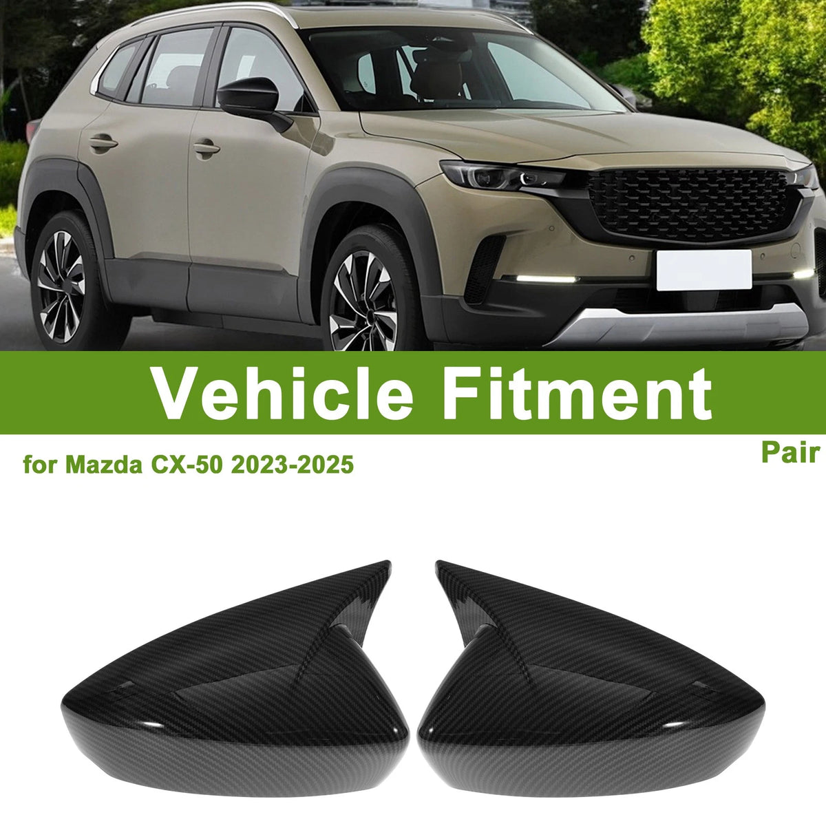 1 Pair Side Mirror Cover Caps for Mazda CX-50 (2023–2025) - Black