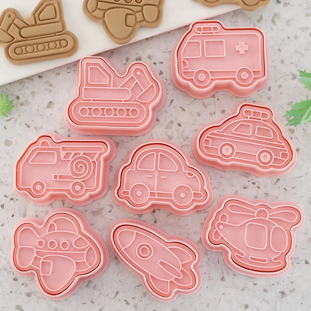 8 Piece Vehicle Car Theme Cookie Cutters Set - Food Safe Baking Tools