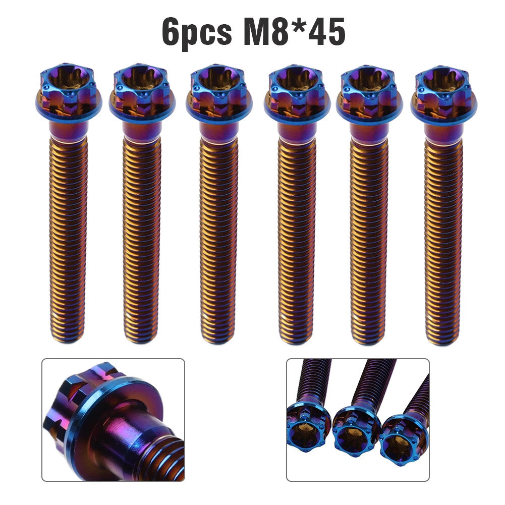 6pcs Titanium M8x45mm Torx Head Flange Screws for Motorcycle