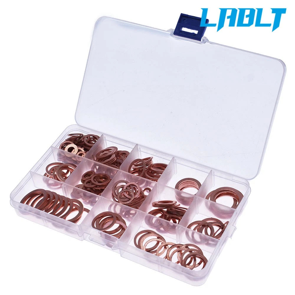 280Pcs Assorted Solid Copper Crush Washers Seal Flat Ring Kit