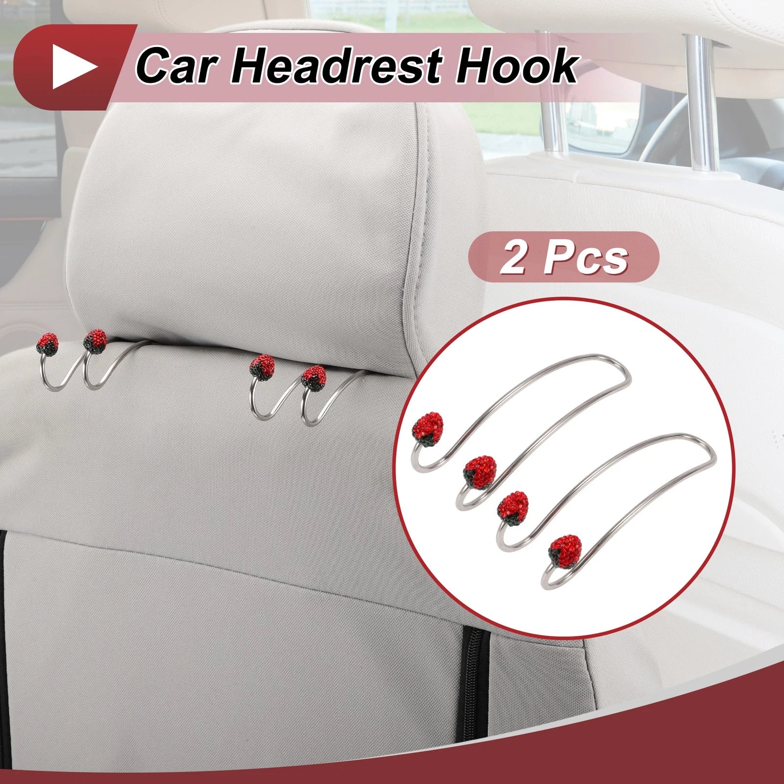 2 Pcs Universal Car Seat Headrest Hook for Purses and Bags (Red)