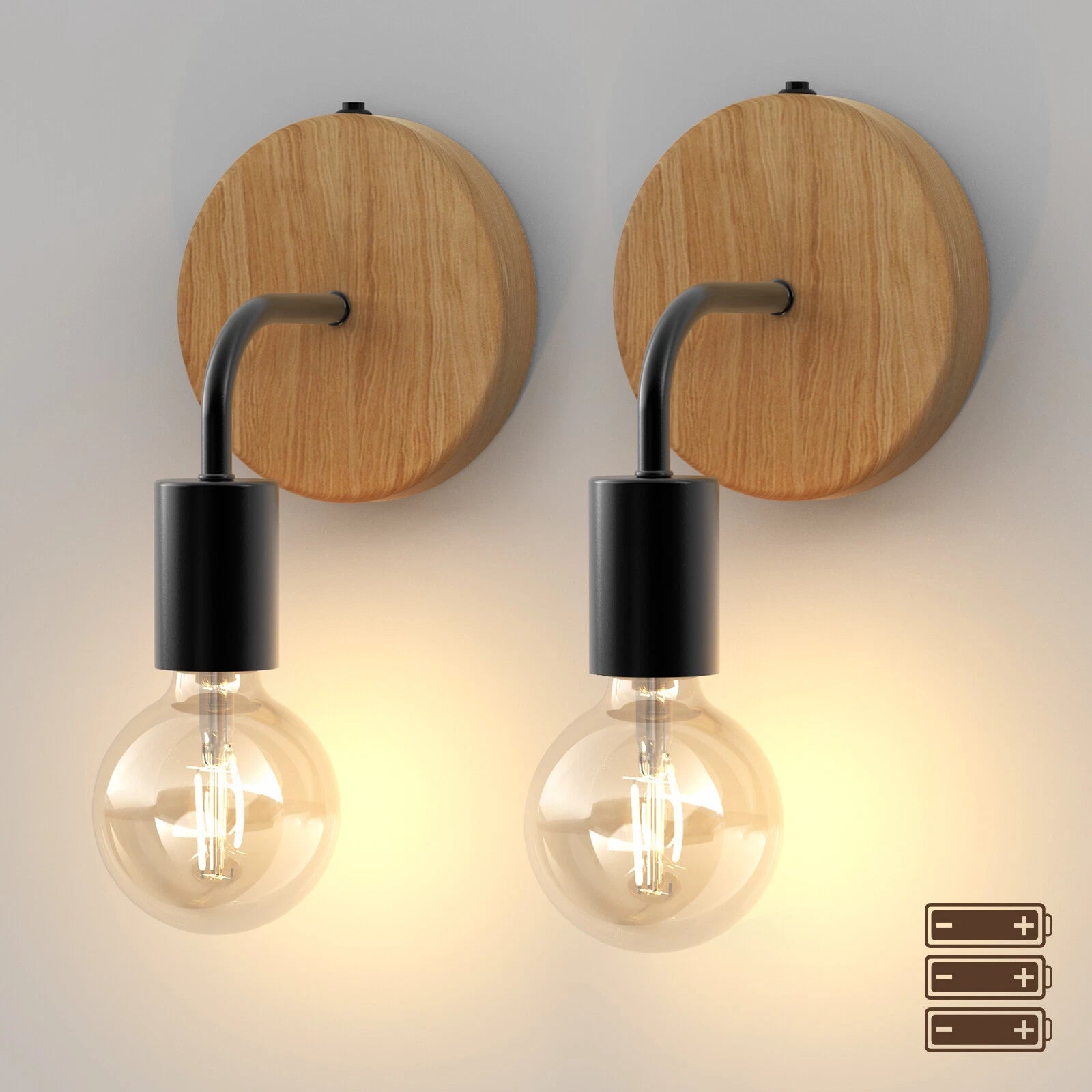 2X Wireless Wall Sconces for Farmhouse Vanity Lighting - Rustic LED Lamp