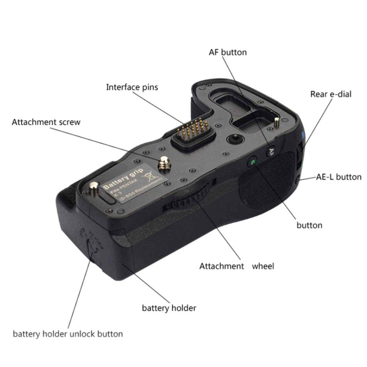 D-BG5 Vertical Battery Pack Grip for Pentax K3 K3II (2013–2016)
