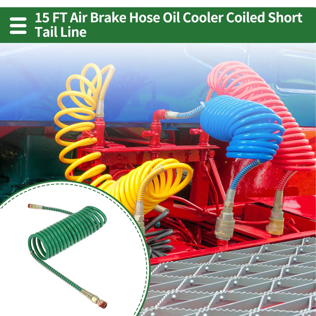 15 Feet Air Brake Hose for (Coiled, Green)
