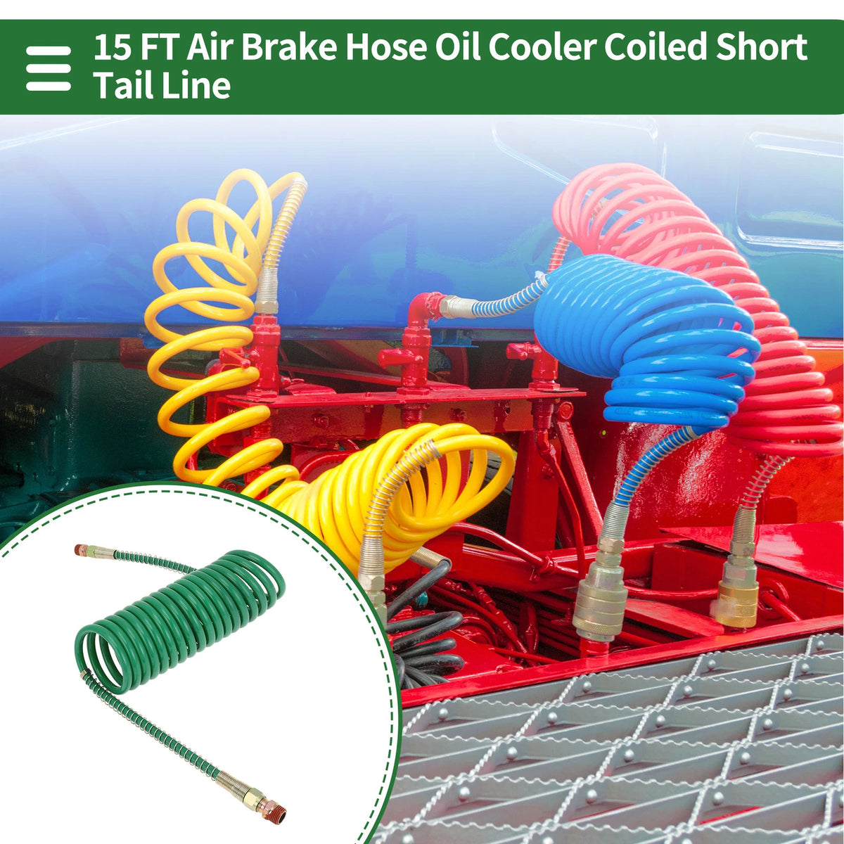 15 Feet Air Brake Hose for (Coiled, Green)