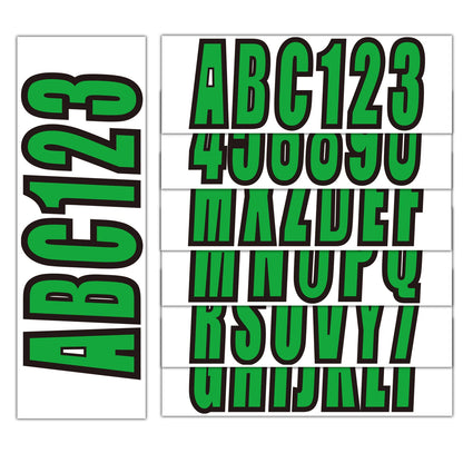 Set of 4 Decals A-Z & 0-9 for Boat Registration Stickers Green