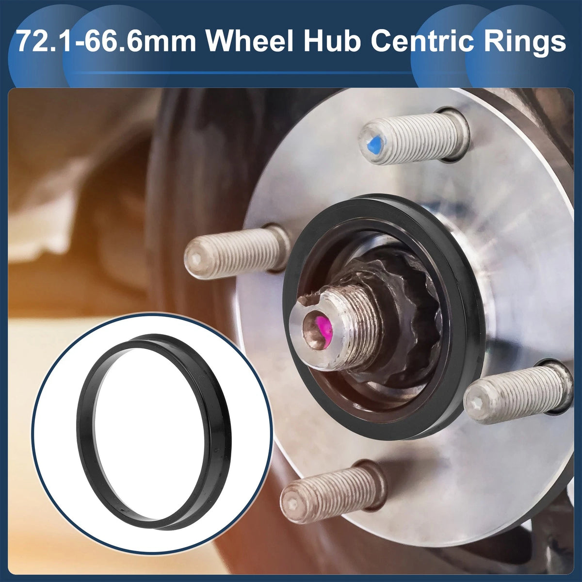 Set of 4 Wheel Hub Centric Rings 72.1mm to 66.6mm Black Polycarbonate