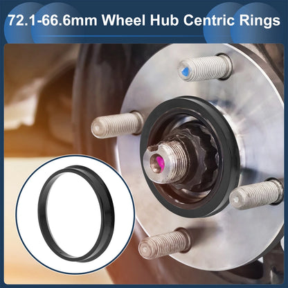 Set of 4 Wheel Hub Centric Rings 72.1mm to 66.6mm Black Polycarbonate