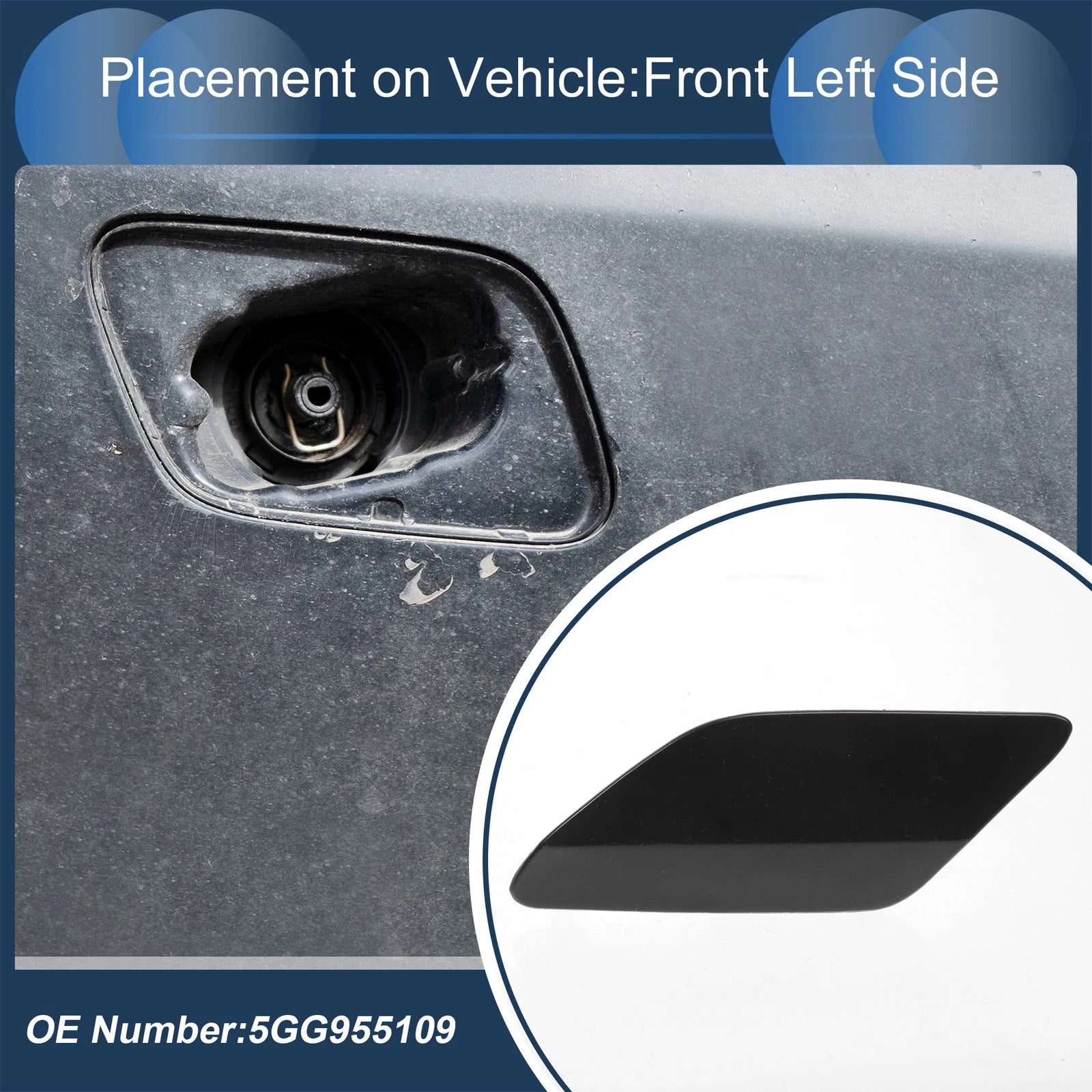 Front Left Washer Nozzle Cover Cap for VW Golf MK7 (2013–2016) 1Pcs