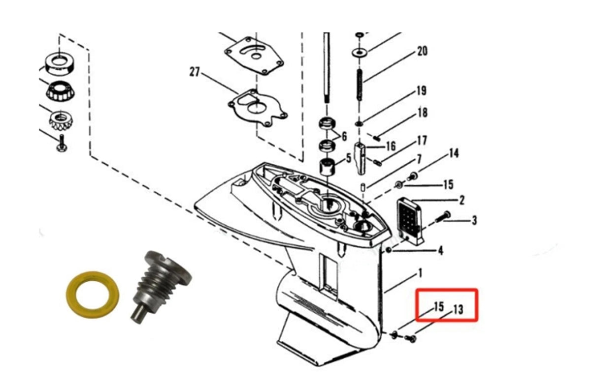Marine Gearcase Drain Plug Screw Kit for Mercruiser Alpha One Gen II (1983–1996) 8M0058389