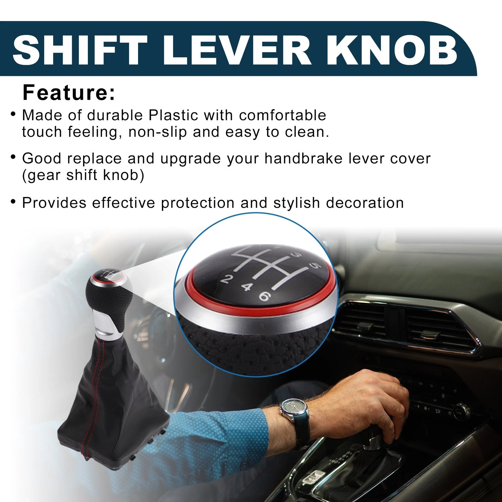 6 Speed Shift Knob with Boot Cover Replacement for Audi A6 (2005–2011)