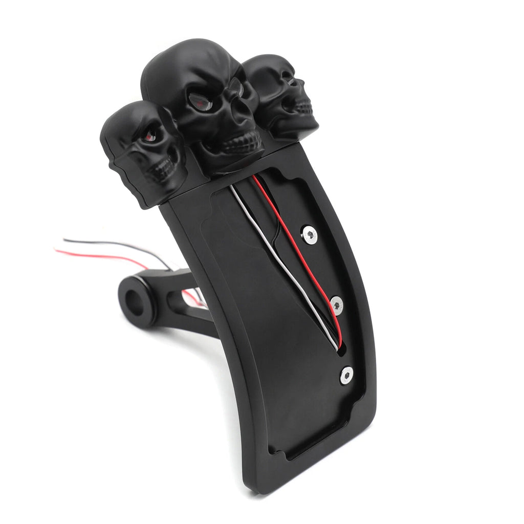 Black Curve Side Mount License Plate Bracket w/ Skull LED Tail Light for