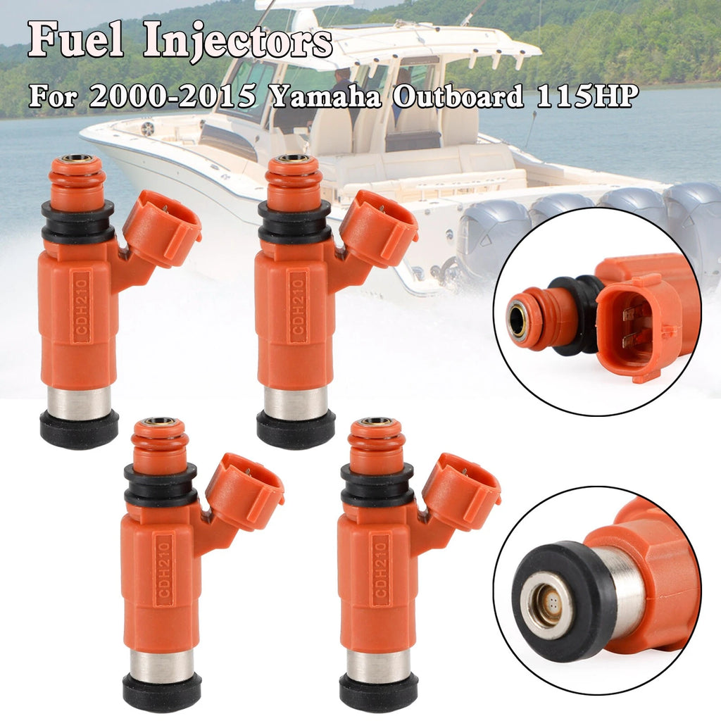 Set of 4 Fuel Injectors for Yamaha Outboard 115 HP (CDH210, 68V-8A360-00-00)