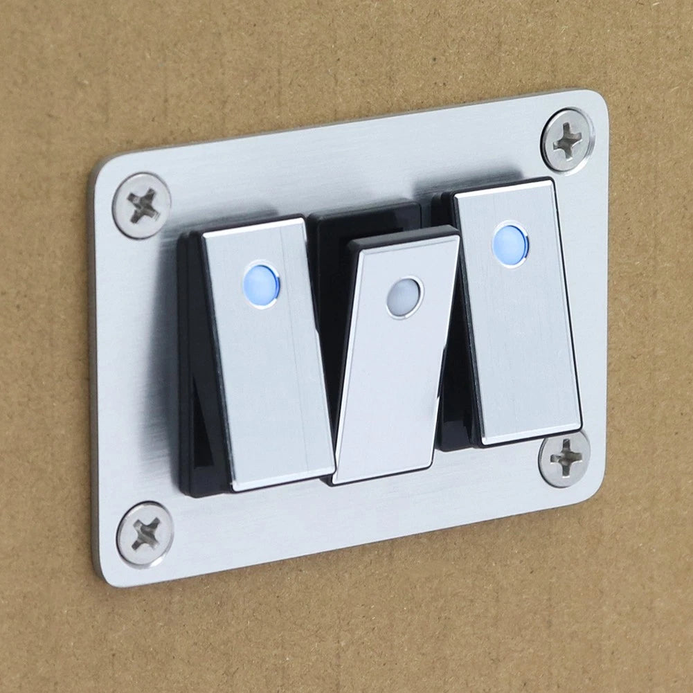 Brushed Aluminum Multiroad Switch Panel with Blue Light for Boats