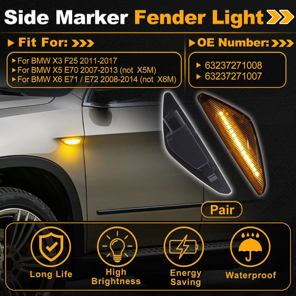 Side Marker Fender Light Replacement for BMW X3 F25 (2011–2017) Transparent