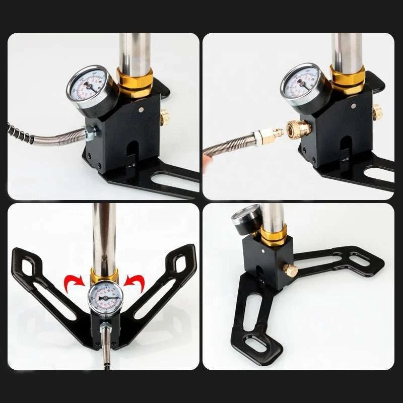 Stainless Steel Foldable Floor Pump with Integrated Pressure Gauge (4500 PSI)
