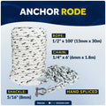 Anchor Rode 1/2" x 100' Rope & 1/4" x 6' Galvanized Chain