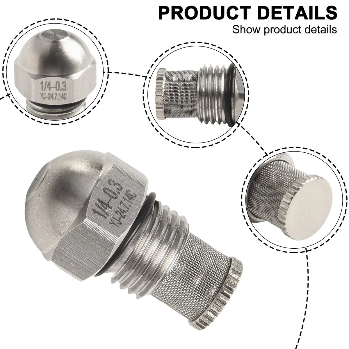 Premium Stainless Steel Mist Nozzle 14BSPT 0.3 1.5mm Orifice