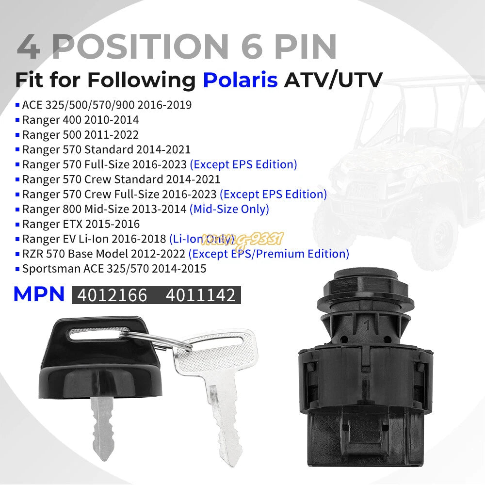 Ignition Key Switch for Polaris (4012166, 4011142)