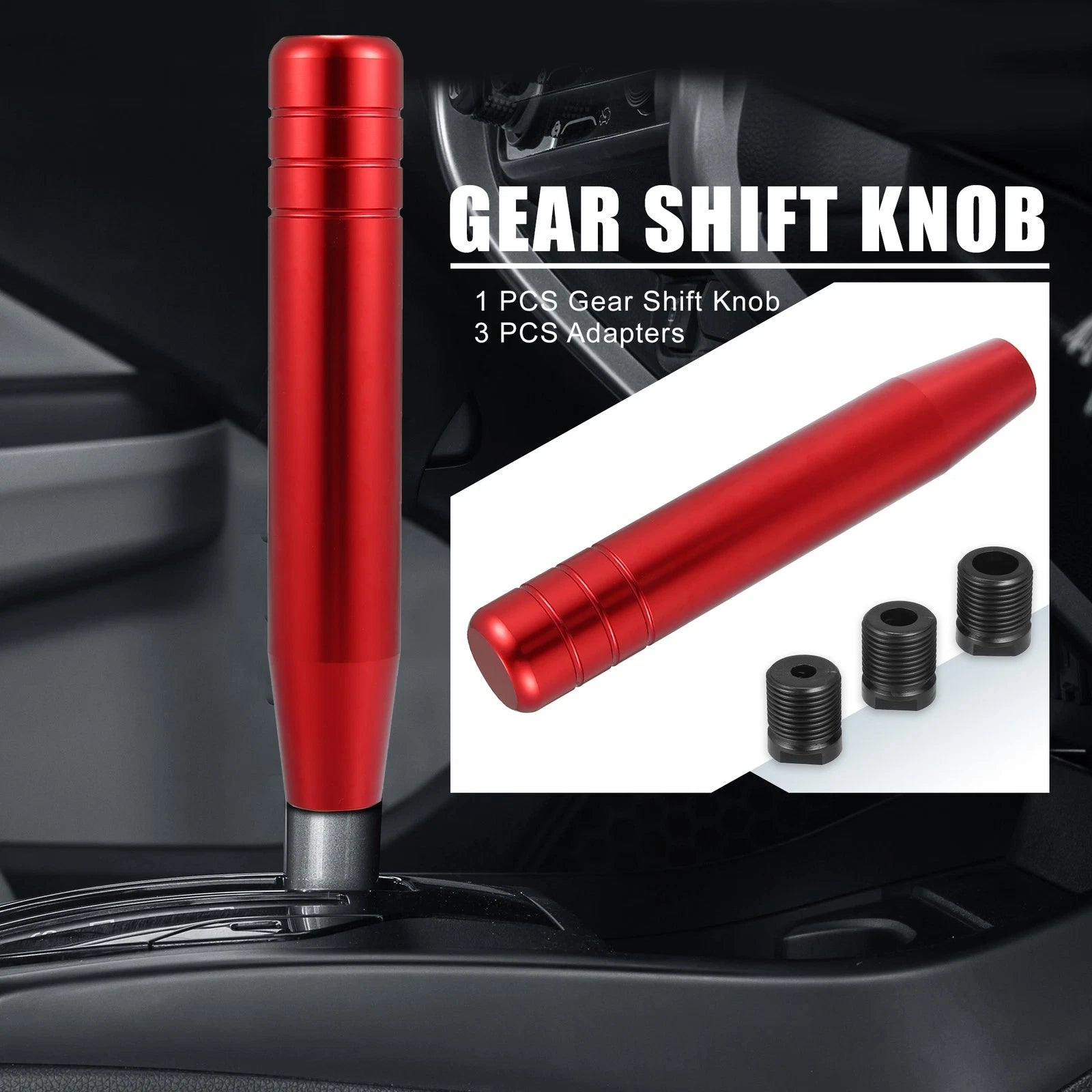 Gear Shift Knob with 3 Adapters for Universal Fit (7 Inch, Red)