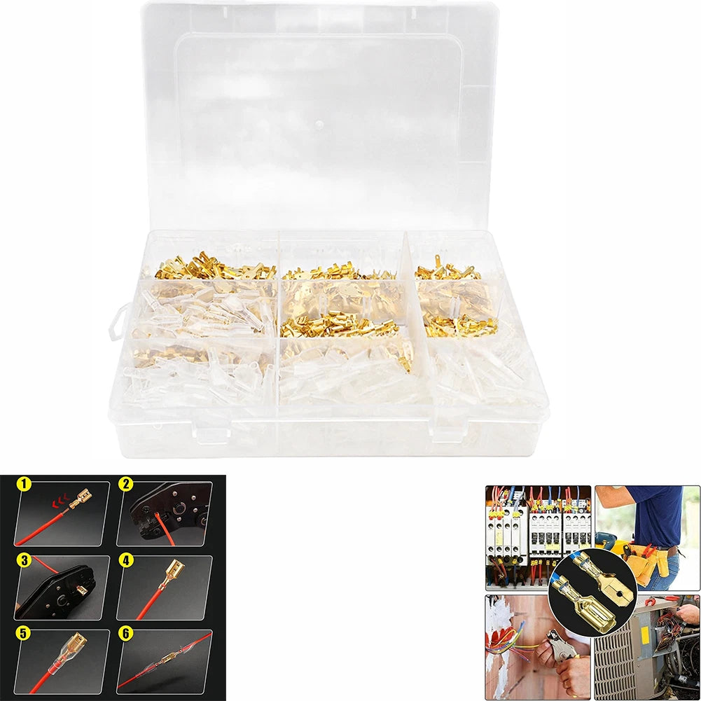 900pcs Electric Connectors Kit 2.8/4.8/6.3mm Tin Plated Brass