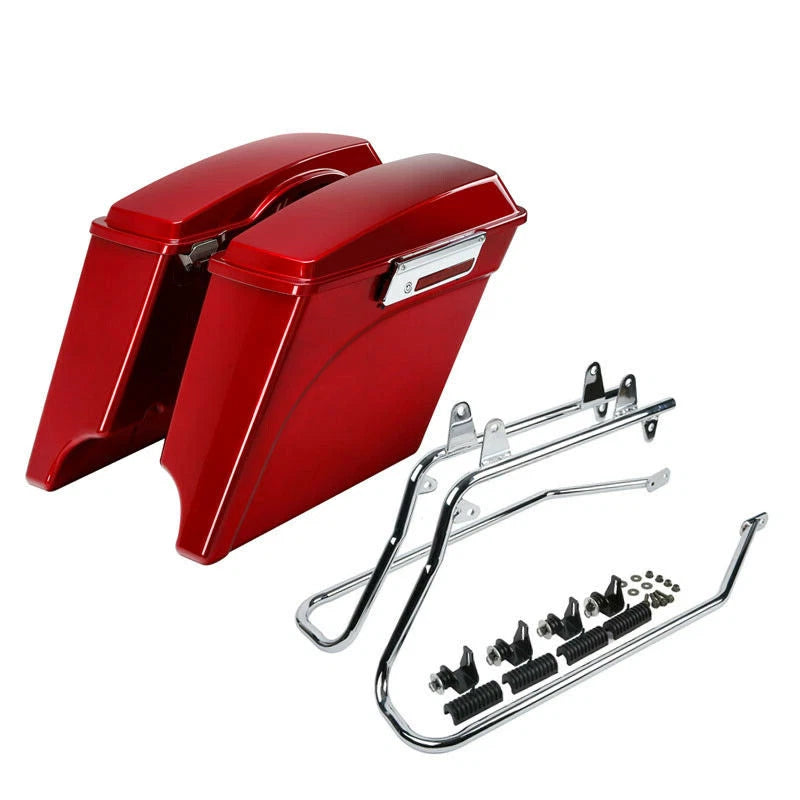 5" Stretched Red Saddlebag & Conversion Bracket for Harley Softail (1986–2017)