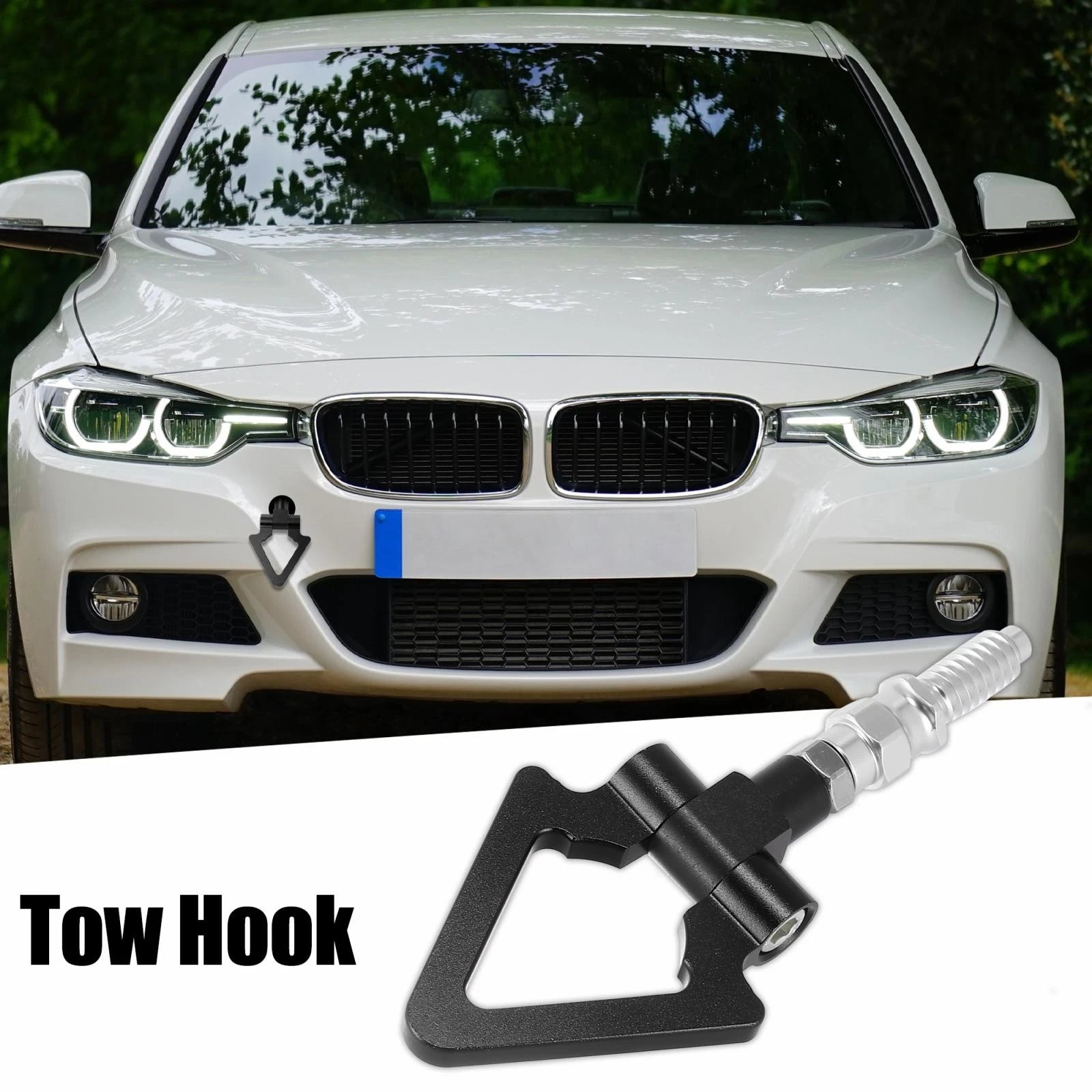 Tow Hook Triangle Ring Screw On for BMW 3 5 7 Series Z3 Z4 (Black)