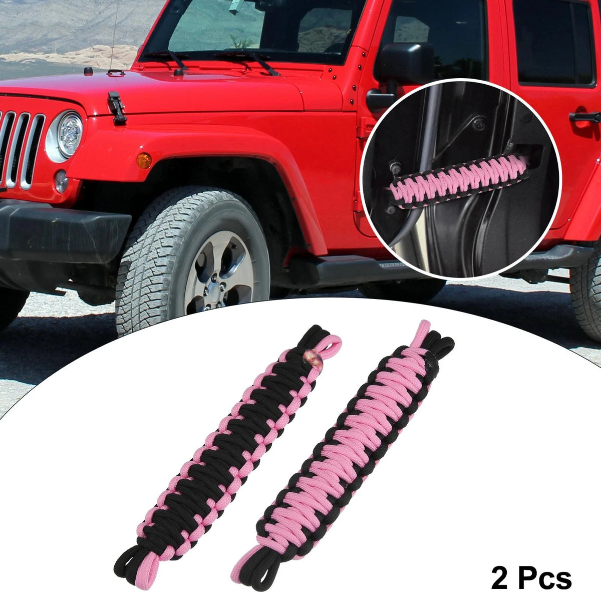 2 Pcs Nylon Door Limiting Check Strap for Wrangler TJ JL (1987–2021) Black Pink