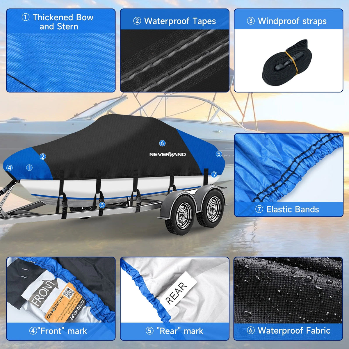Boat Cover Waterproof for V-Hull Speedboat 14ft 15ft 16ft