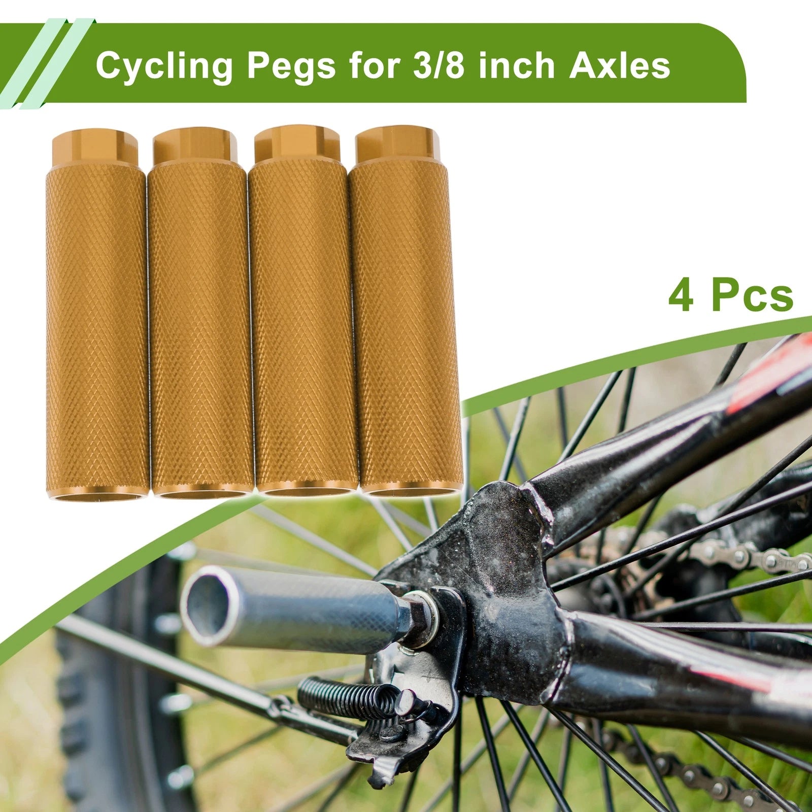 4 Pcs 100mm Bike Foot Pegs Replacement for Bicycle Backseats (Gold)