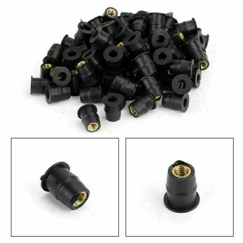 Set of 100 Rubber Well Nuts for Windscreen & Fairing (10-32 M5)