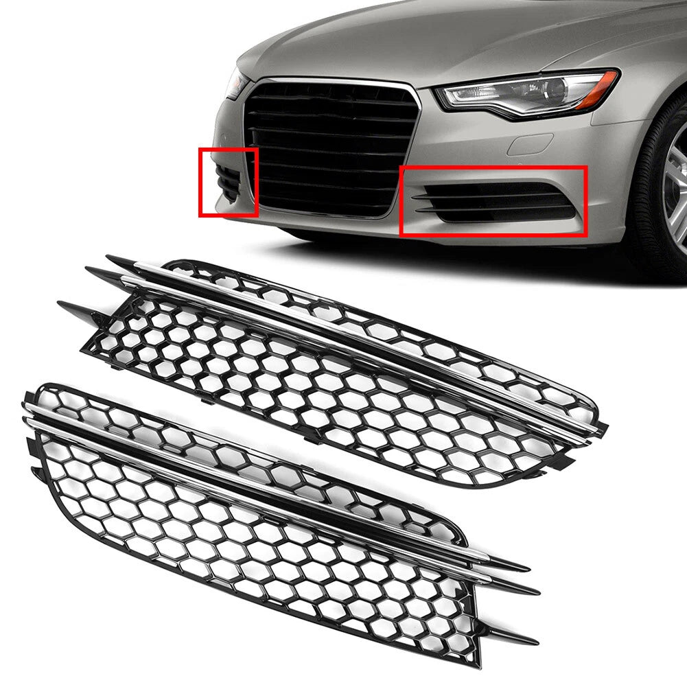 2X Honeycomb Front Bumper Fog Light Grille for Audi A6 C7 (2012–2015)
