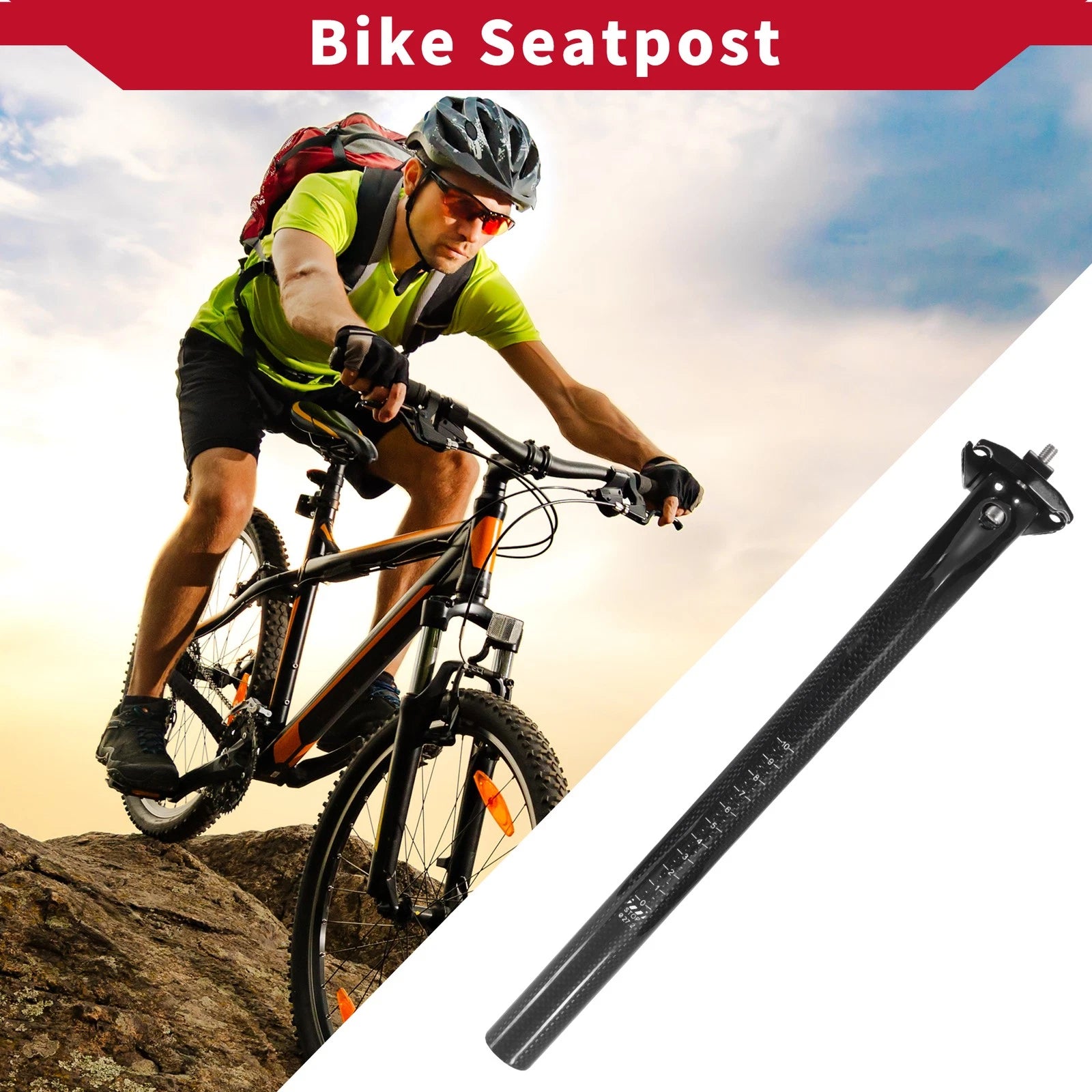 Seat Post 3K Gloss Black Replacement for Bicycle 27.2 x 350 mm (All)