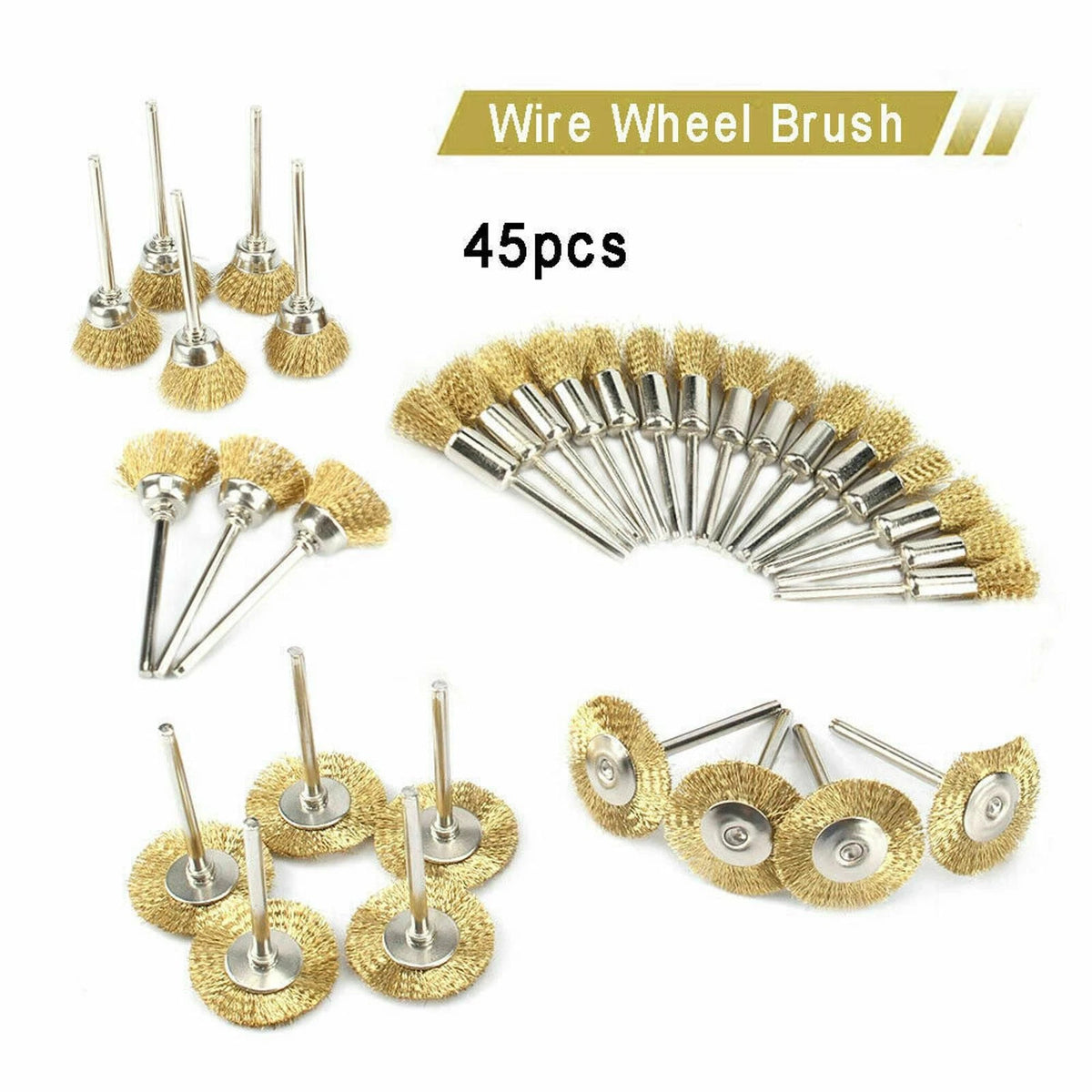 45-Pack Wire Brush Cleaning Tool for Various Applications (3mm Shank)