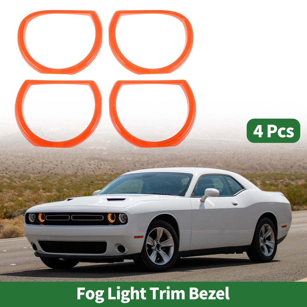 4 Pcs Headlight Trim Bezel Replacement for Dodge Challenger (2015–2024) Orange