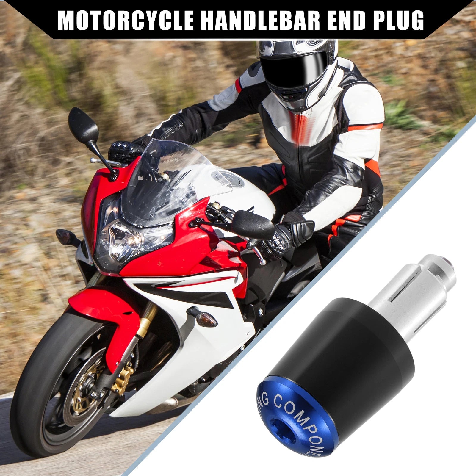 2X Handlebar End Plug 7/8" for Honda Motorcycle (Black Blue)