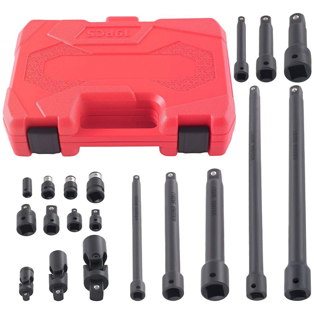 19-Piece CrMo Impact Extension Bar Set 1/4-1/2" Socket Adapter