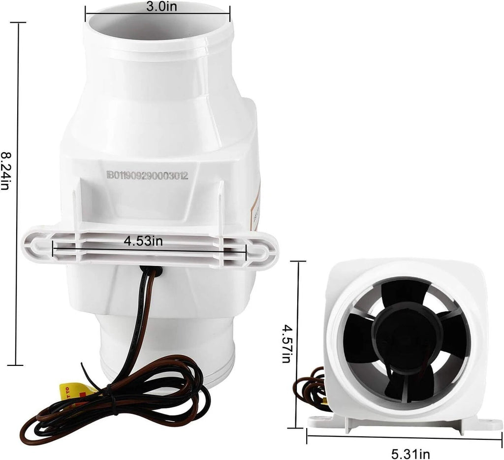 12V 130cfm In-Line Bilge Blower for Boat (3")