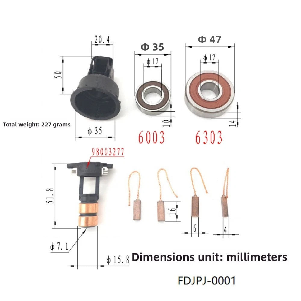 Alternator Bearing Replacement Kit for Carbon Brushes and Slip Rings Set