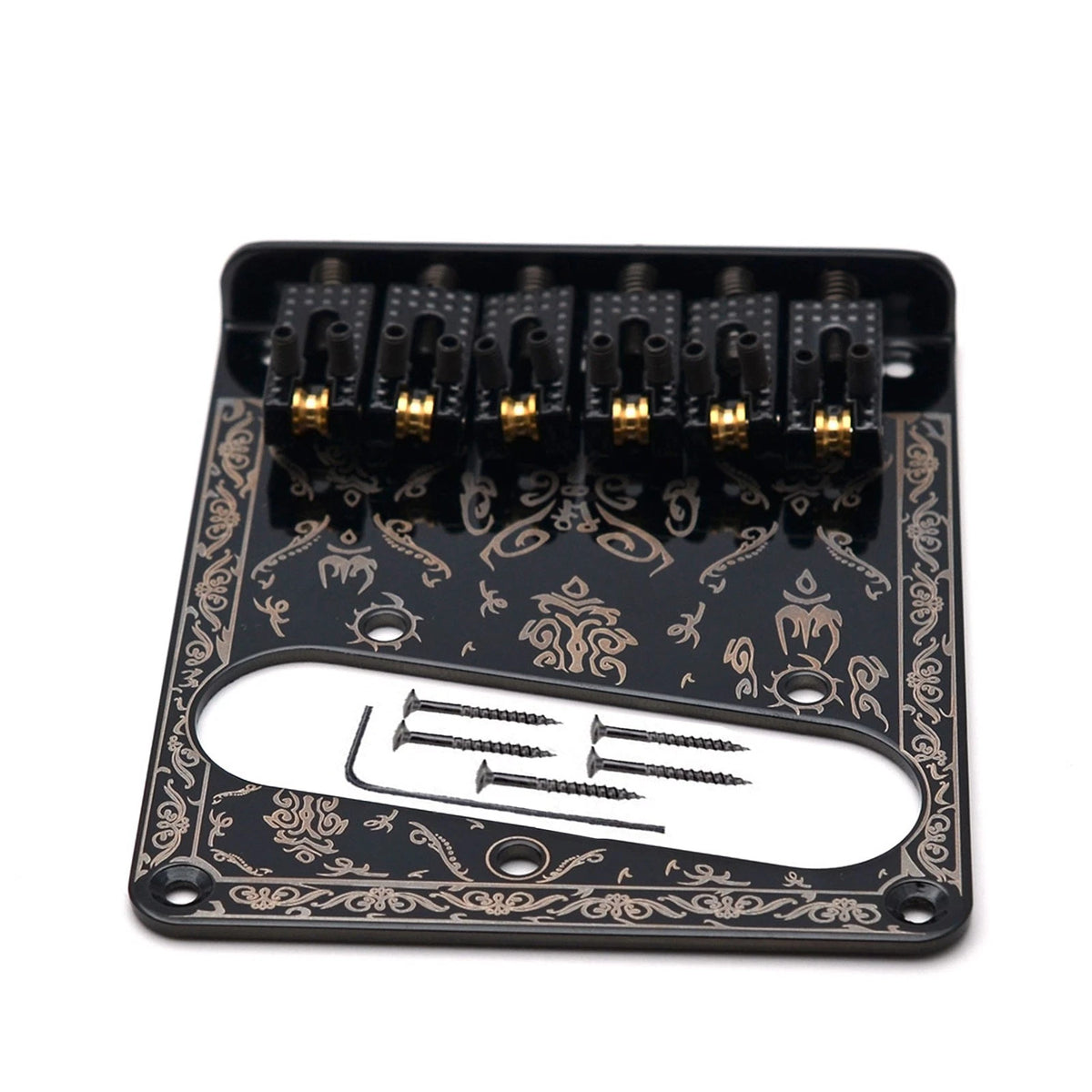 Black Retro 6-Saddle Bridge Control Plate for Fender Telecaster