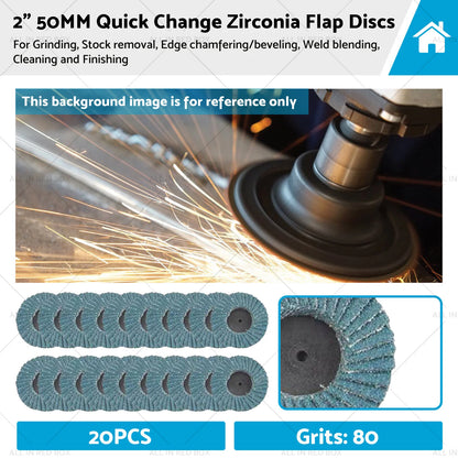 20X 2" 50MM Quick Change Zirconia Flap Discs for Metal Sanding