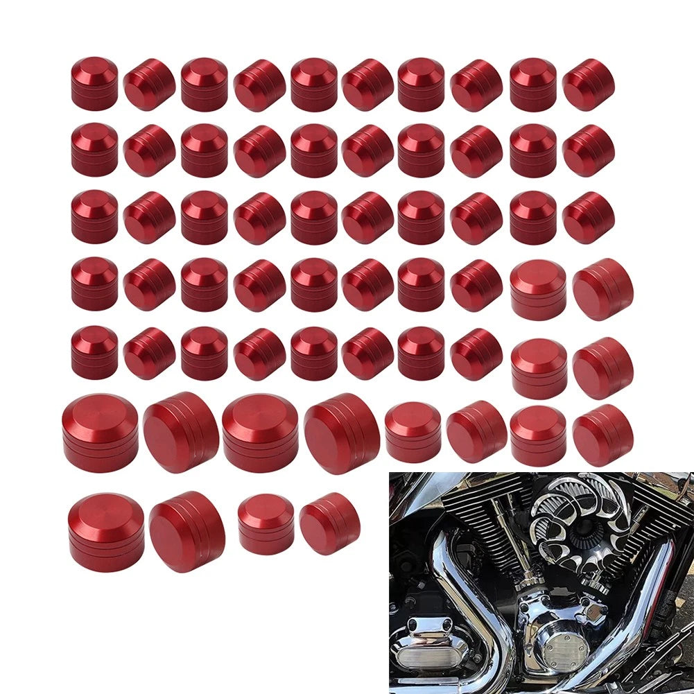 62X Engine Bolt Caps Cover Kit for Harley Road King Street Glide (2007–2016) Red