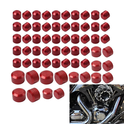 62X Engine Bolt Caps Cover Kit for Harley Road King Street Glide (2007–2016) Red