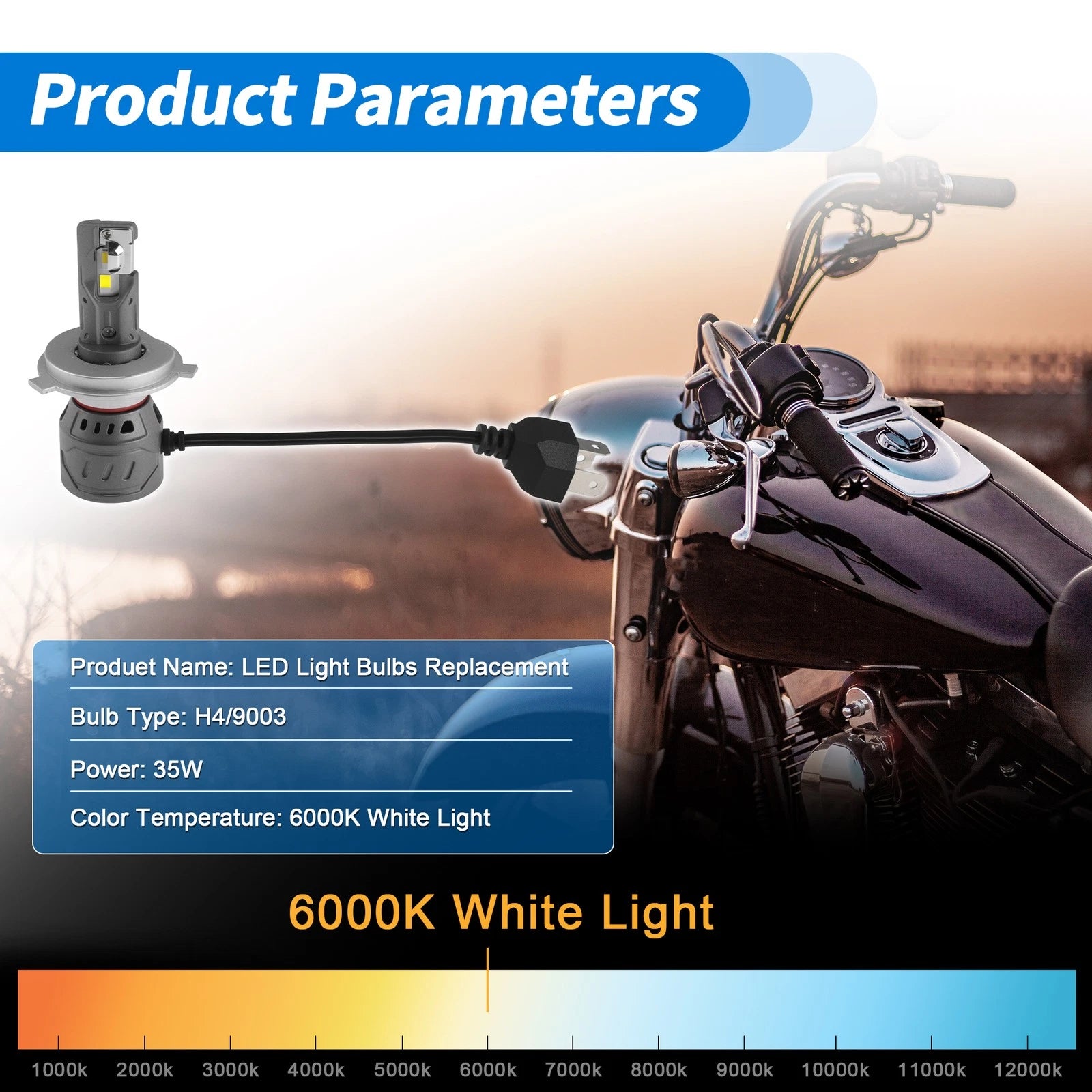 H4/9003 LED Light Bulbs for Auto (6000K Cold White)