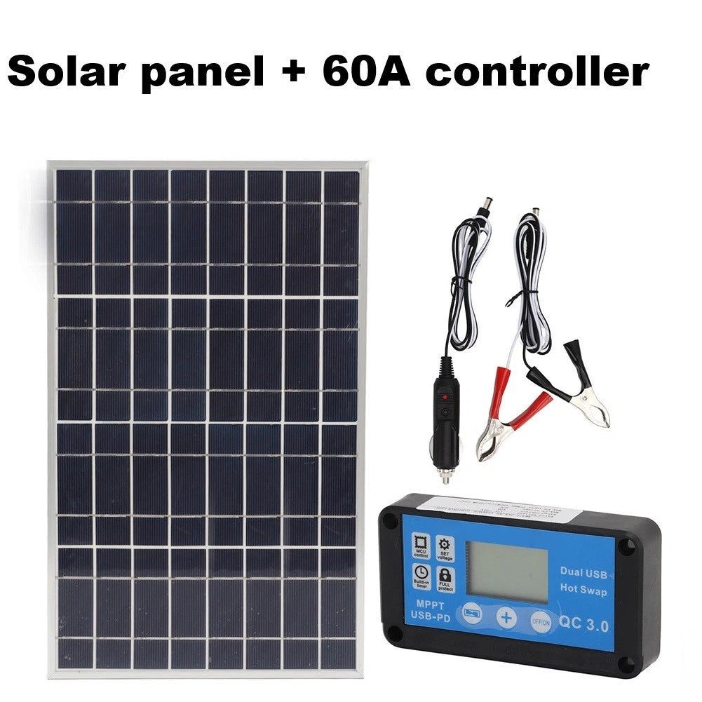 12V 24V Framed Solar Panel with 60A Controller for Battery Charging