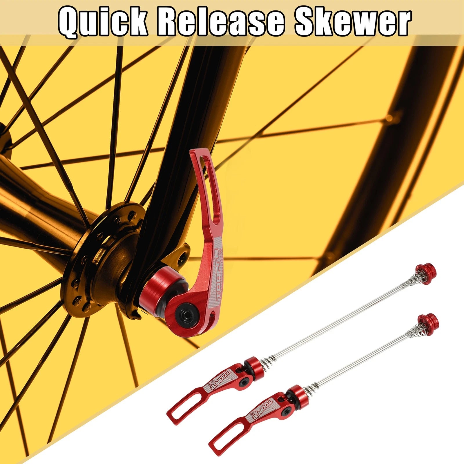Quick Release Axles Front Rear Pair for Red Bicycle Skewers 145–185mm (–)